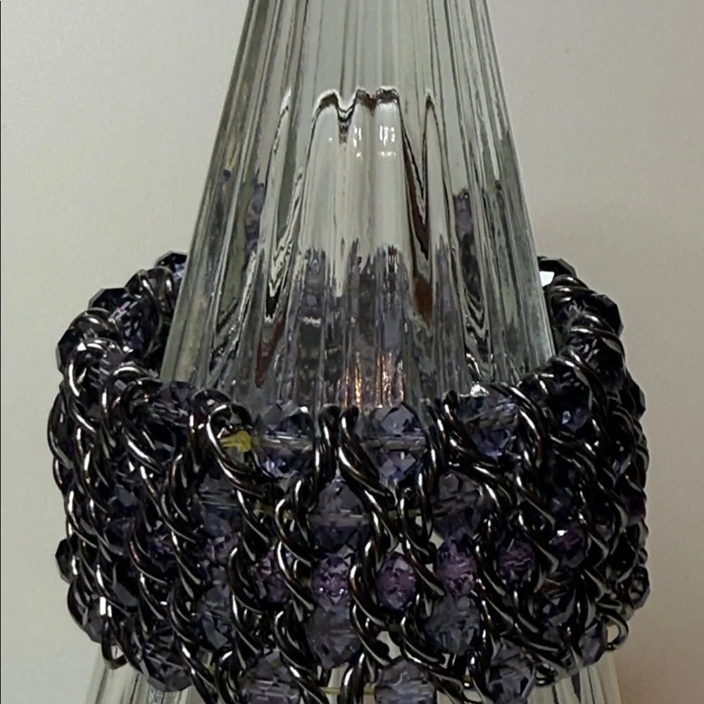 Striking Chunky Purple Black Chain multilayer woven gun metal stretch bracelet